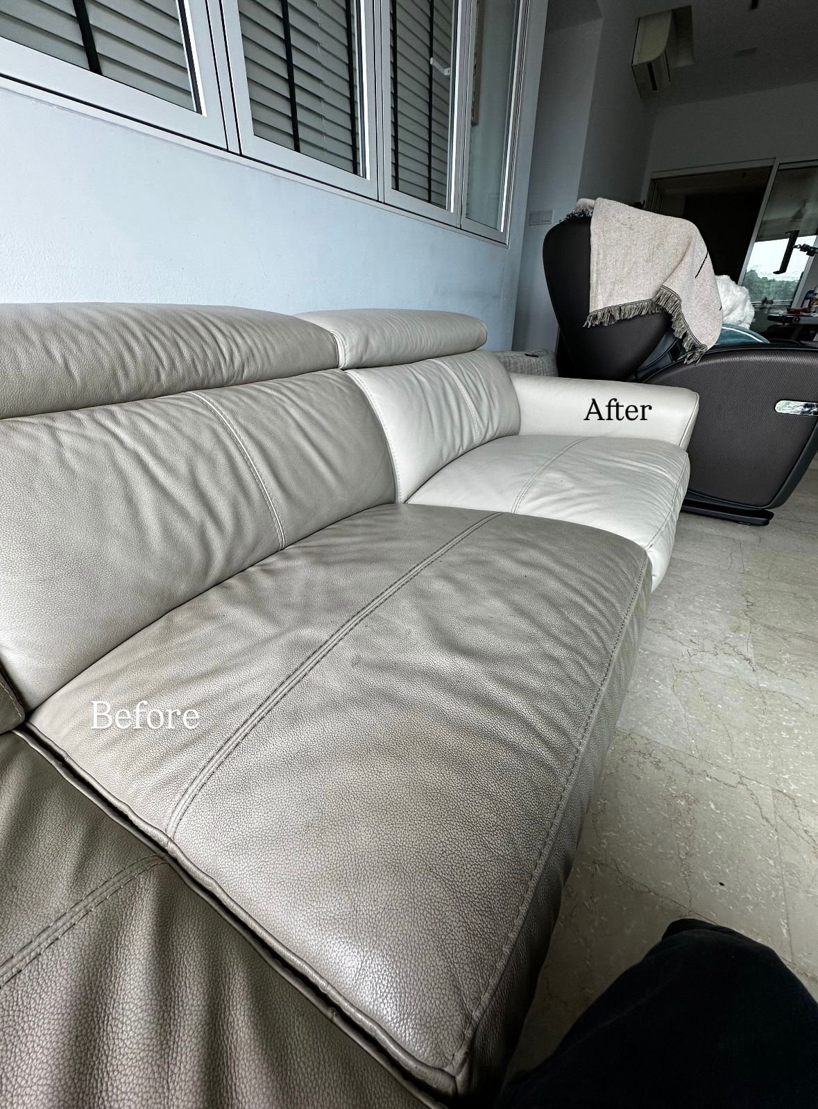 leather softa cleaning(before and after)