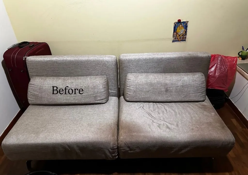 Fabric Sofa Bed — before professional upholstery cleaning in Singapore by Cleanitize