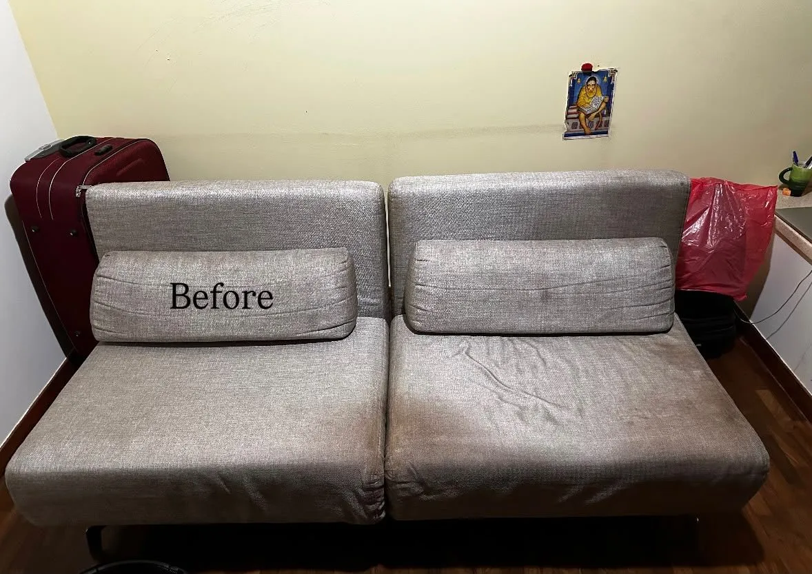 Fabric Sofa Bed — before professional upholstery cleaning in Singapore by Cleanitize