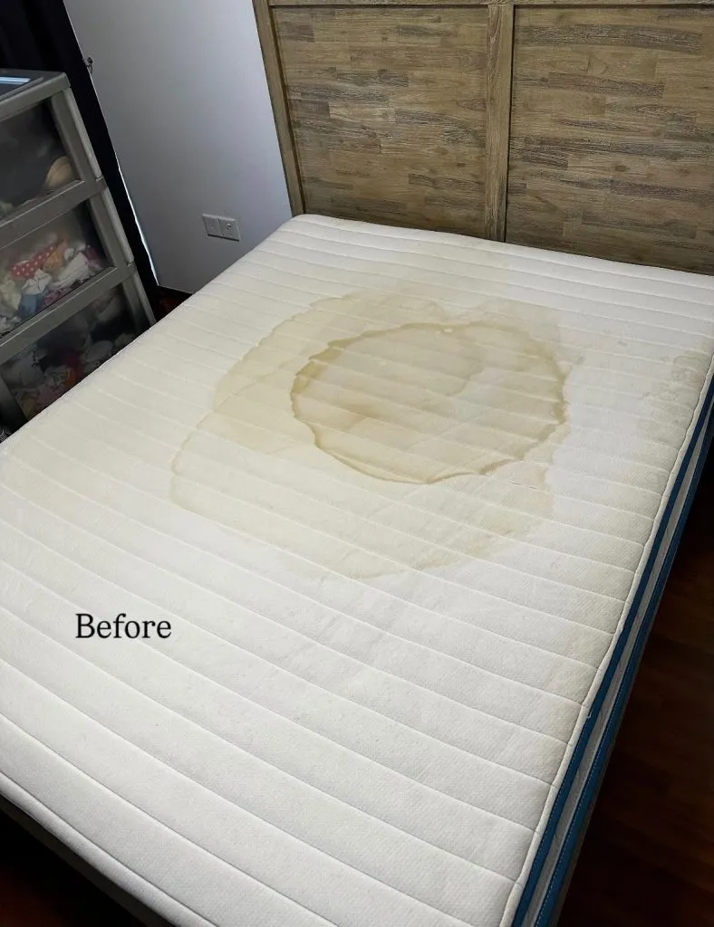 Mattress Deep Cleaning — before professional upholstery cleaning in Singapore by Cleanitize