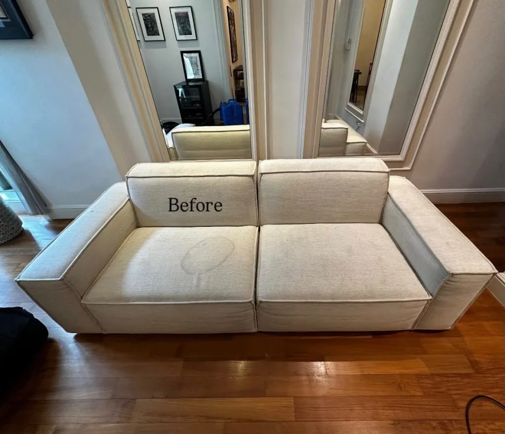 Fabric Sofa — before professional upholstery cleaning in Singapore by Cleanitize