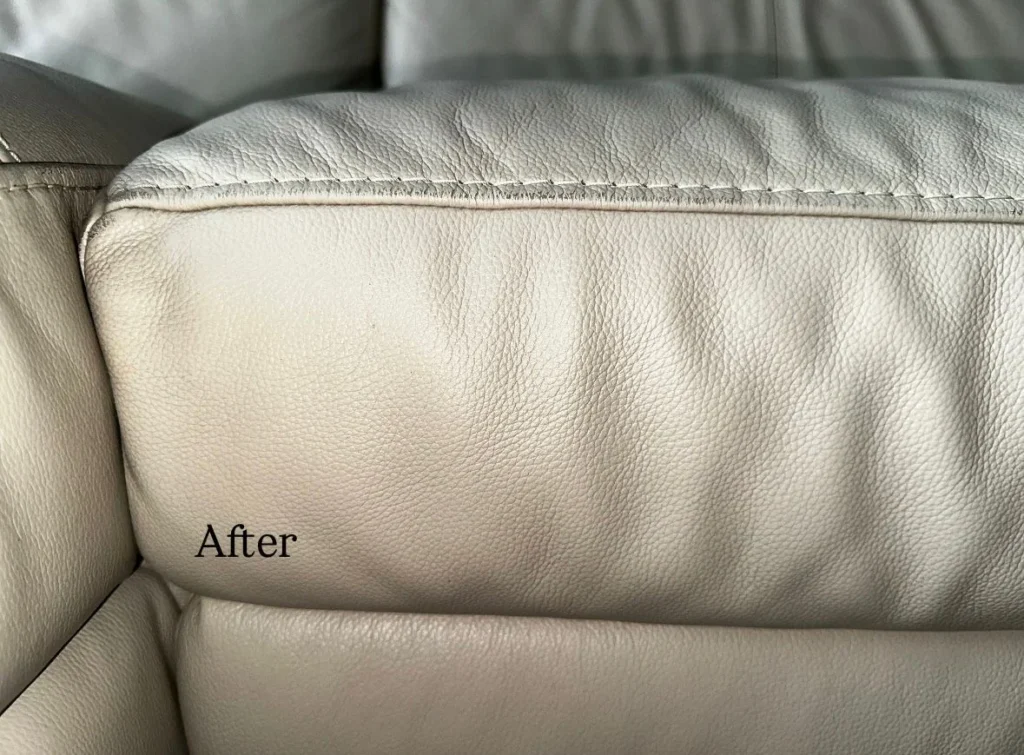 Cream leather sofa cushion after professional cleaning