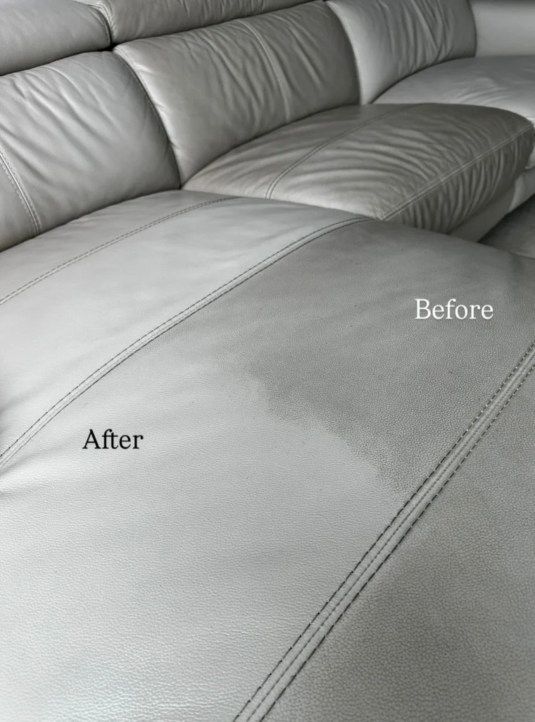 leather softa cleaning(before and after)
