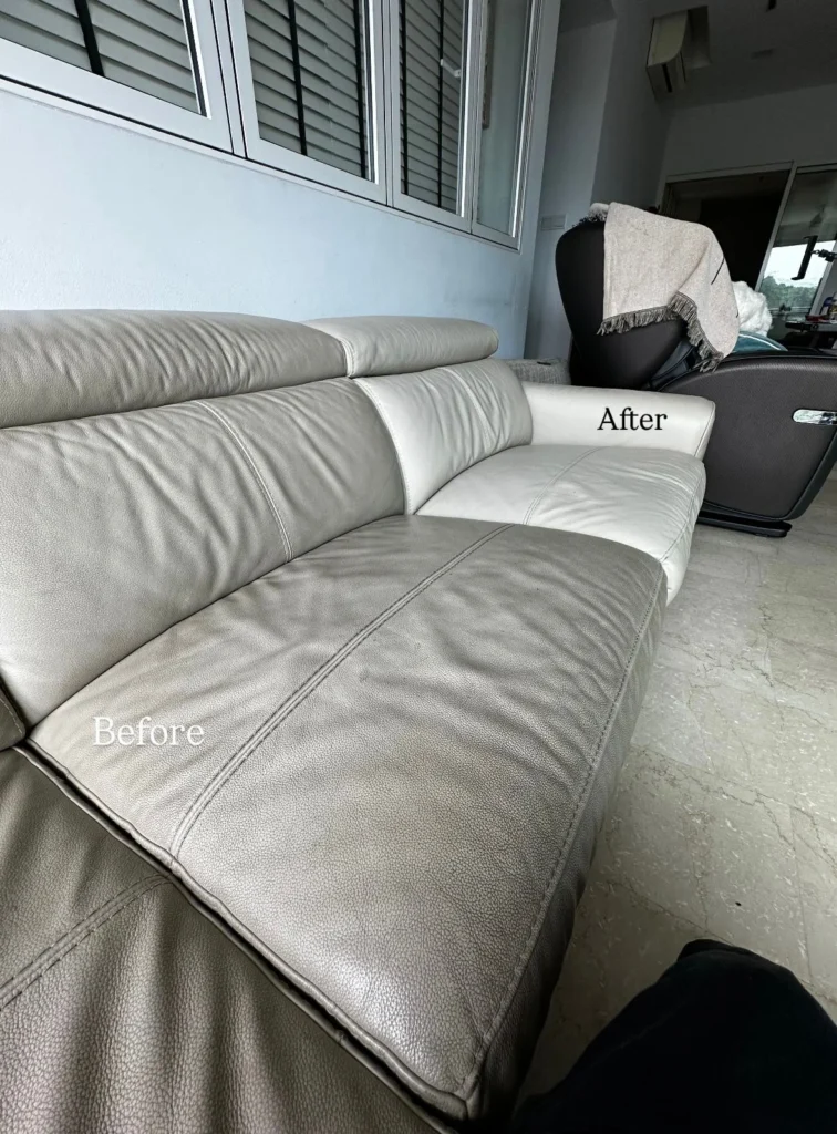 leather softa cleanings (before and after)